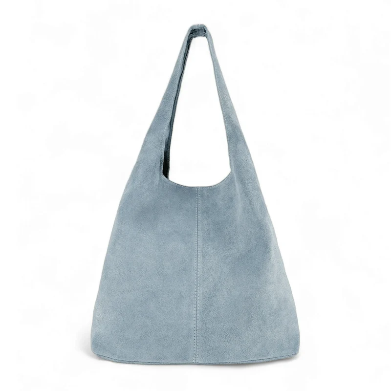 Sac à main de forme HOBO en daim EVA Bleu pastel