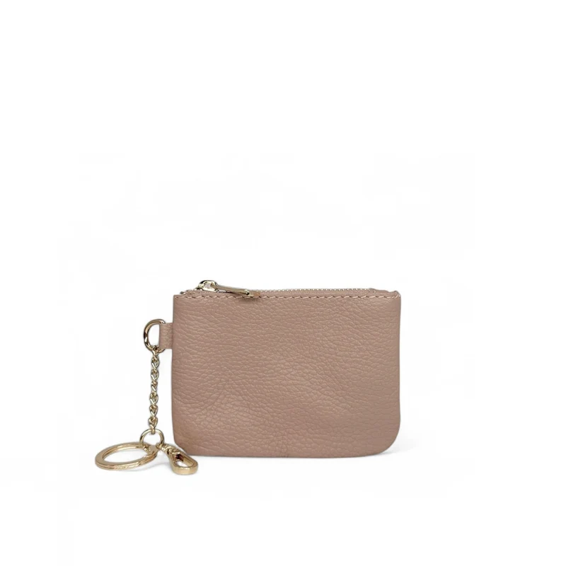 Porte-monnaie porte-clés en cuir grainé POCKET Rose nude