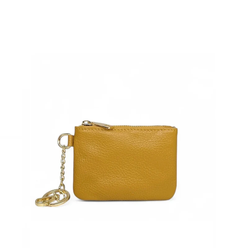 Porte-monnaie porte-clés en cuir grainé POCKET Jaune tournesol