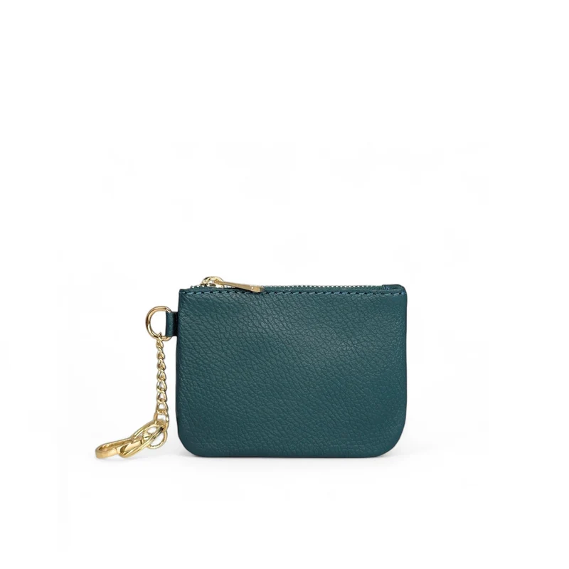 Porte-monnaie porte-clés en cuir grainé POCKET Bleu vert canard