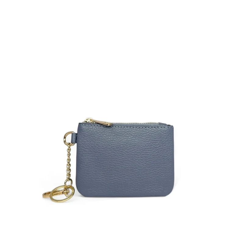 Porte-monnaie porte-clés en cuir grainé POCKET Bleu glacier