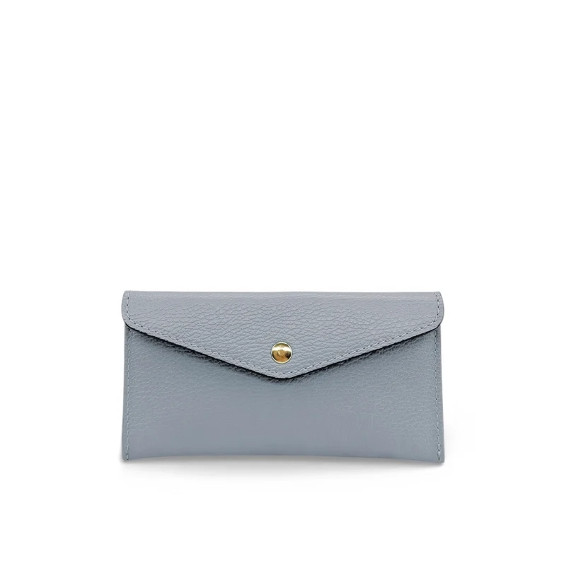 Pochette enveloppe en cuir grainé CLOE Bleu pastel