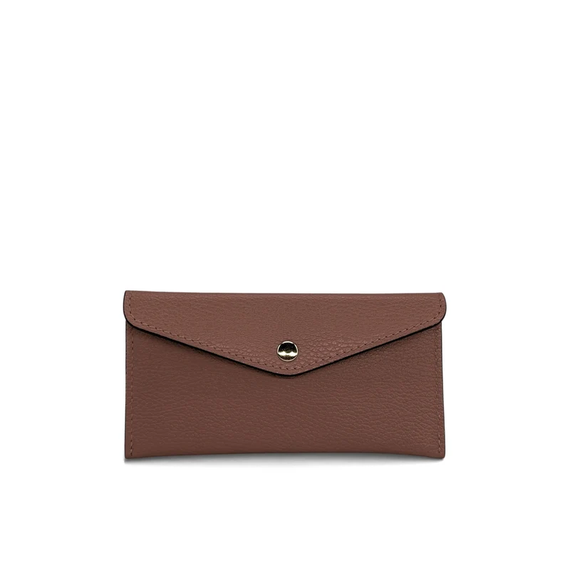 Pochette enveloppe en cuir grainé CLOE Moka