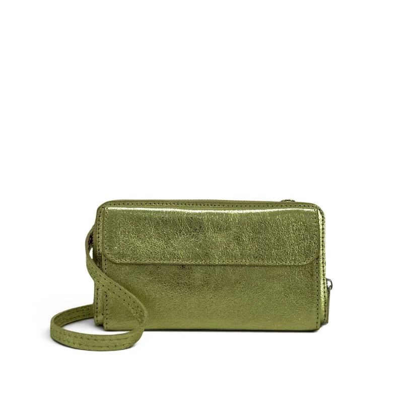 Sac portefeuille à bandoulière en cuir irisé CITY Vert Kaki