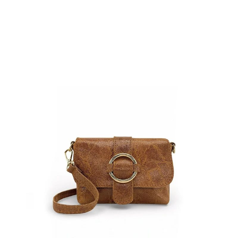 Micro sac en cuir brossé BERLINGOT Camel foncé
