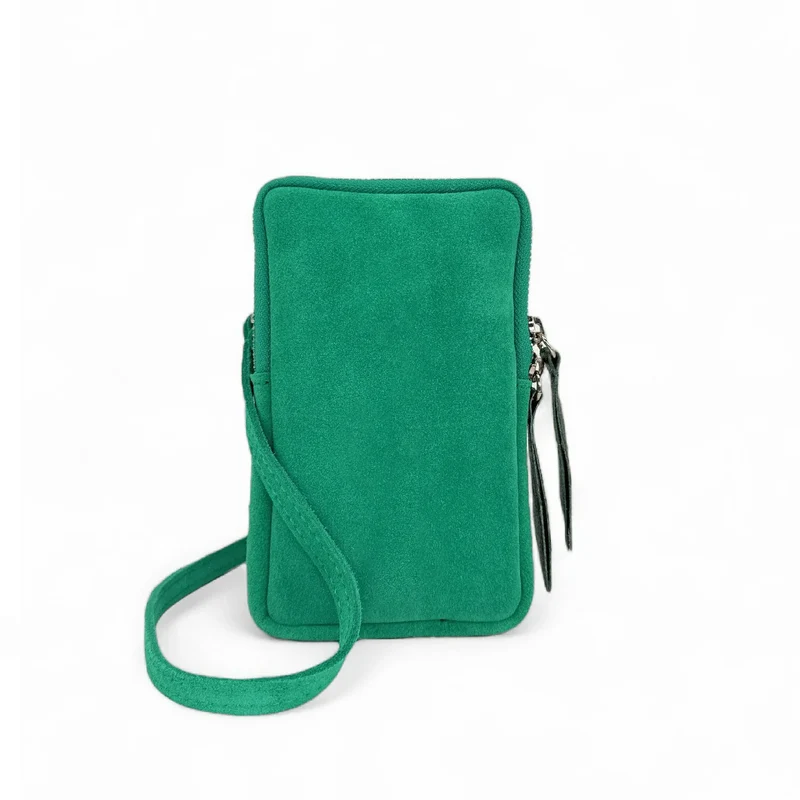 Pochette bandoulière en daim LOUVRE Vert émeraude