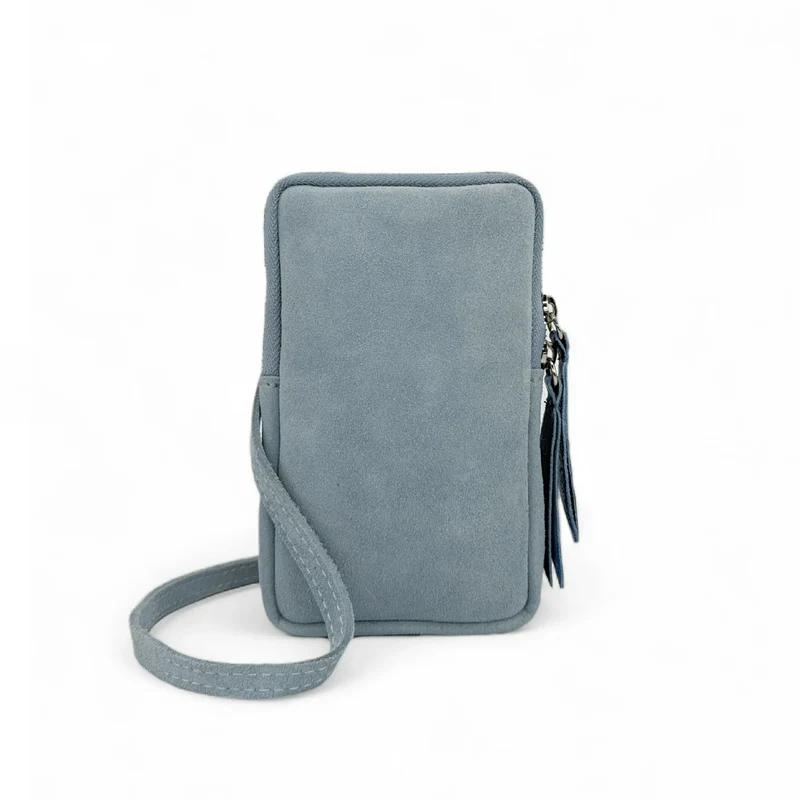 Pochette bandoulière en daim LOUVRE Bleu pastel