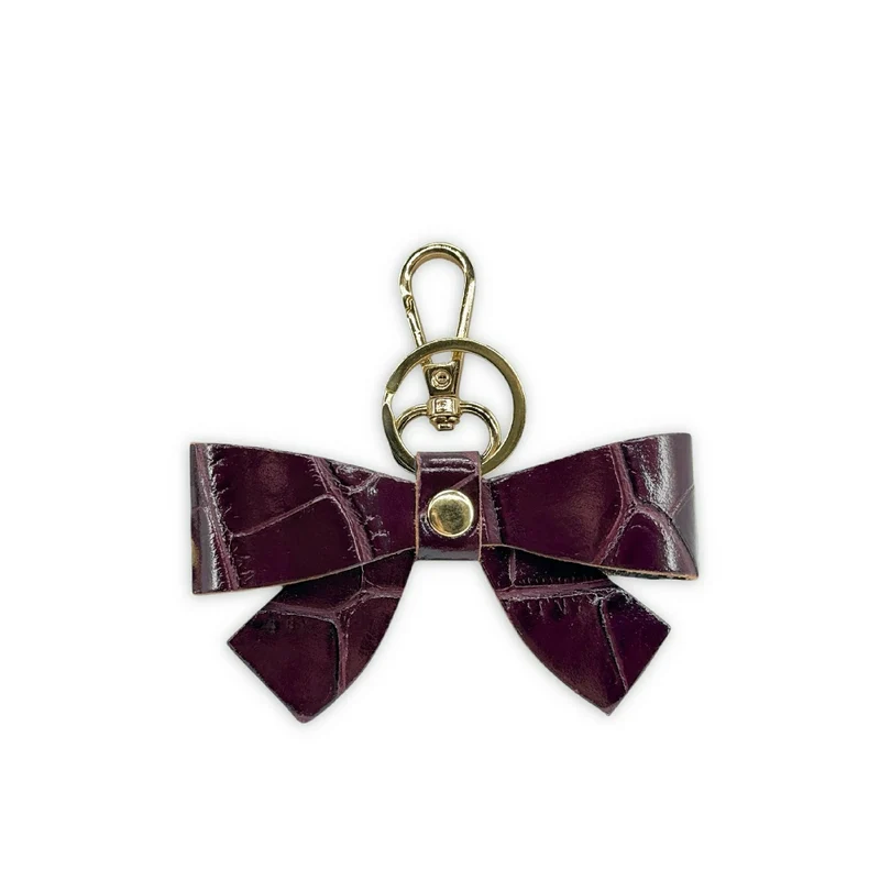 Porte-clés en cuir à motif crocodile FARFALA CROCO Prune