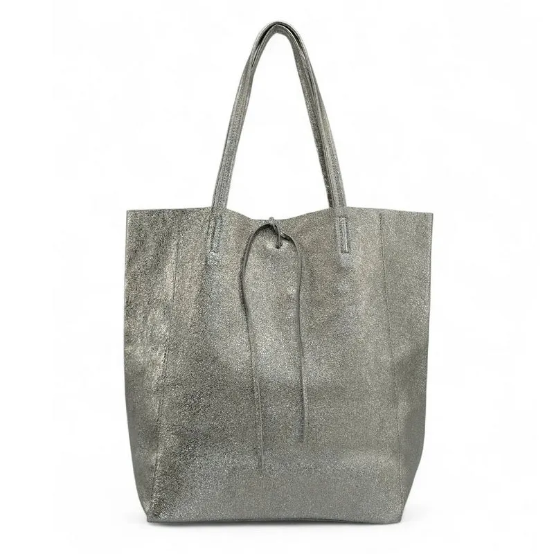 Sac cabas en cuir métallisé NICE Argent moyen