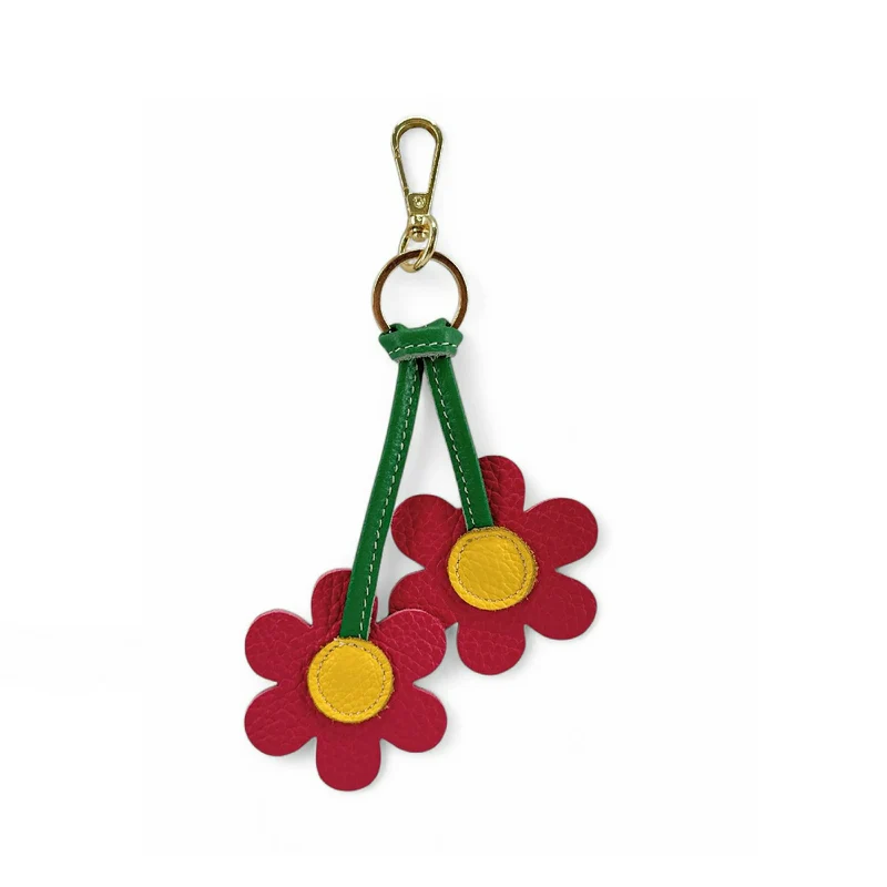 Porte-clés en cuir grainé FLOWA POWA Rouge magenta