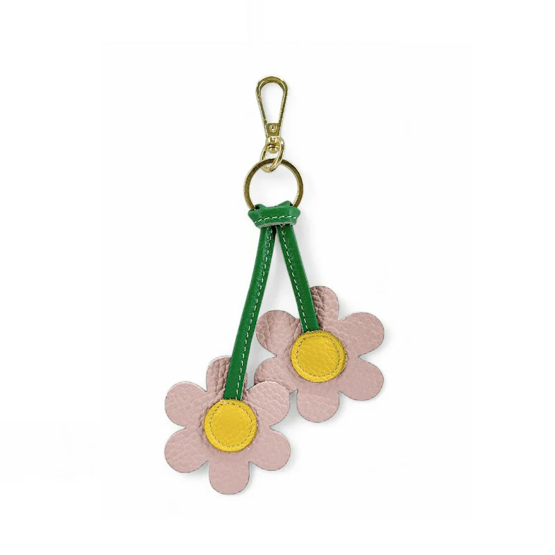 Porte-clés en cuir grainé FLOWA POWA Rose nude