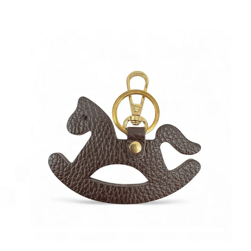 Porte-clés en cuir grainé ROCKY PONY Marron chocolat