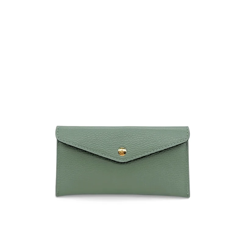Pochette enveloppe en cuir grainé CLOE Vert amande