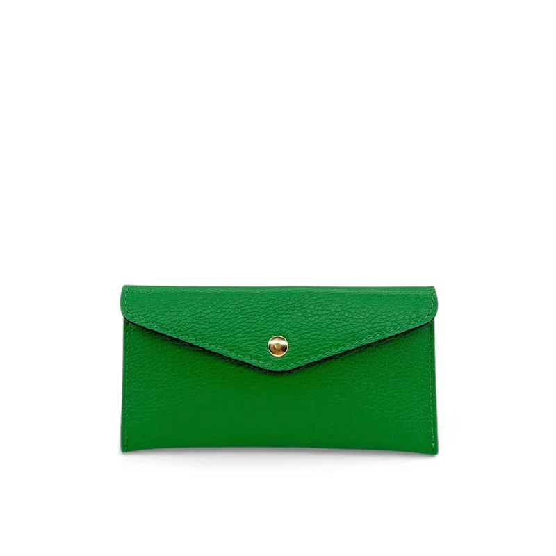 Pochette enveloppe en cuir grainé CLOE Vert anglais