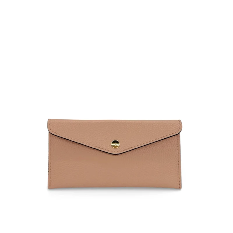 Pochette enveloppe en cuir grainé CLOE Rose nude