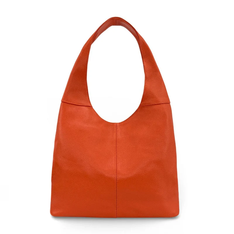 Sac HOBO en cuir grainé ELLEN Orange mandarine