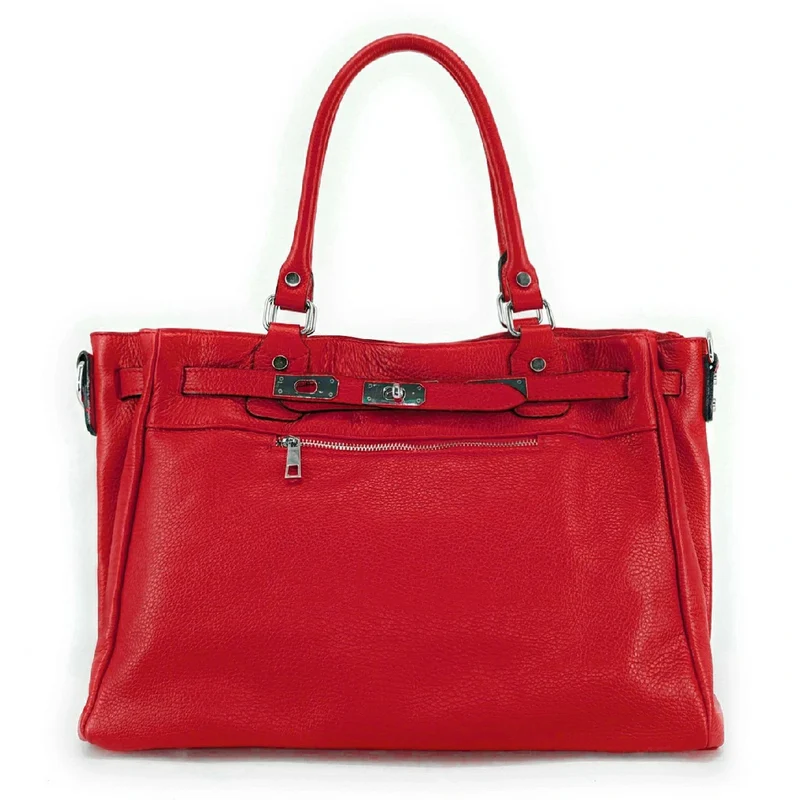 Sac cabas en cuir grainé JANET SILVER Rouge garance