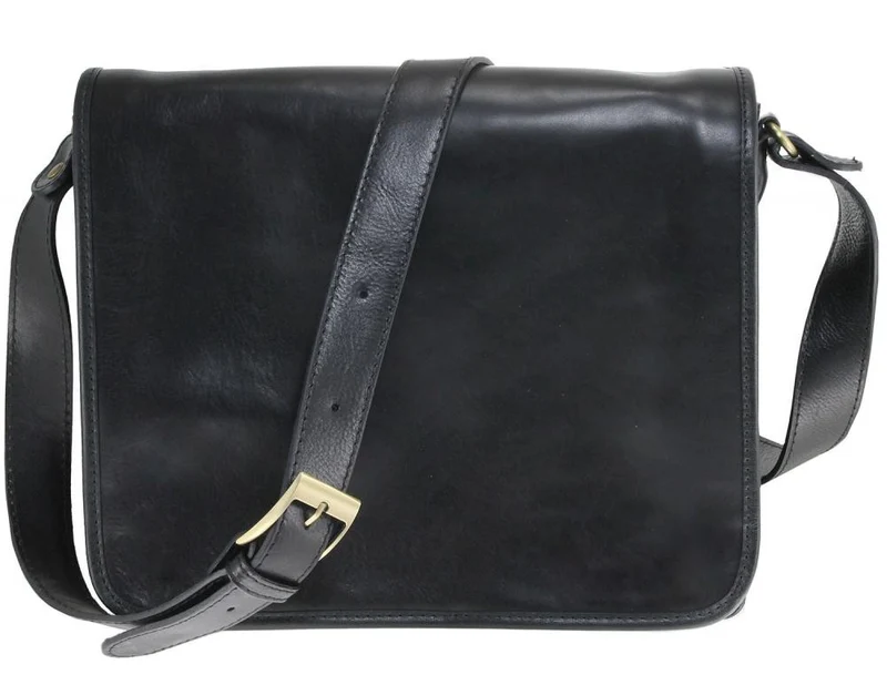 Sac besace messager en cuir lisse RIGA Noir