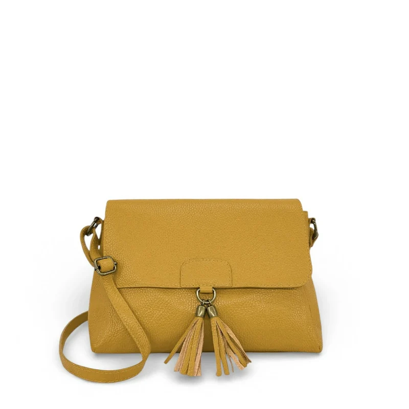 Sac bandoulière en cuir grainé SAIGON Jaune moutarde