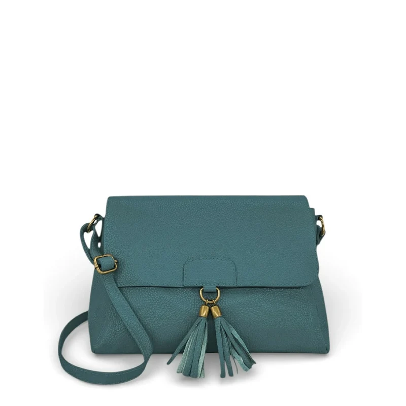 Sac bandoulière en cuir grainé SAIGON Bleu vert canard