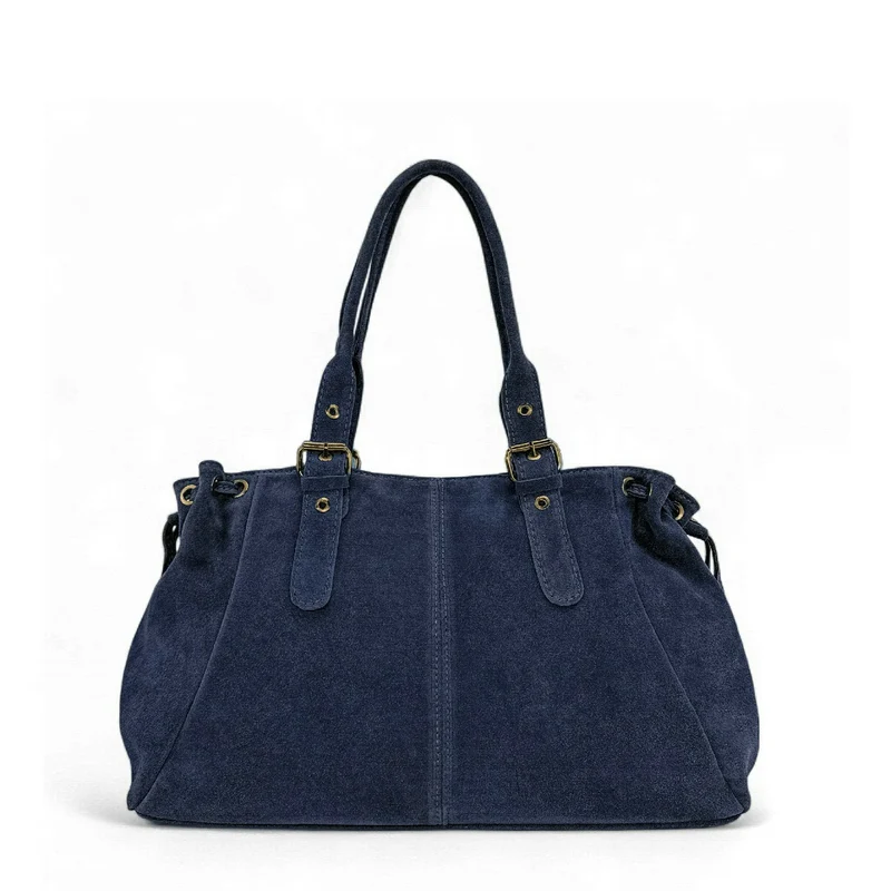 Sac bowling en daim PRINCESSE SUEDE XL BRASS Bleu marine