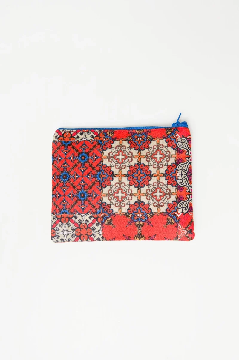 Petite pochette à zip orange et bleu