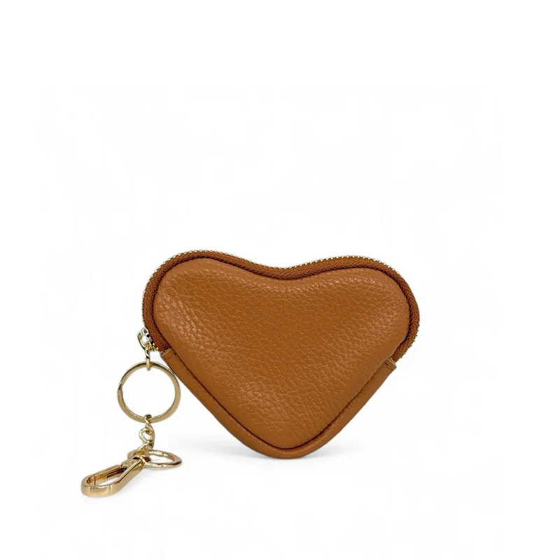 Porte-monnaie porte-clés en cuir grainé SWEETIE Camel foncé