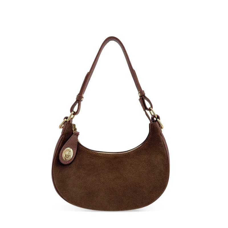 Sac à main demi-lune en daim MUNE Marron châtaigne