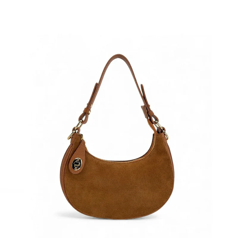 Sac à main demi-lune en daim MUNE Camel foncé