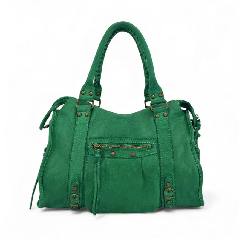 Sac à main en cuir vintage MISS STORM Vert anglais
