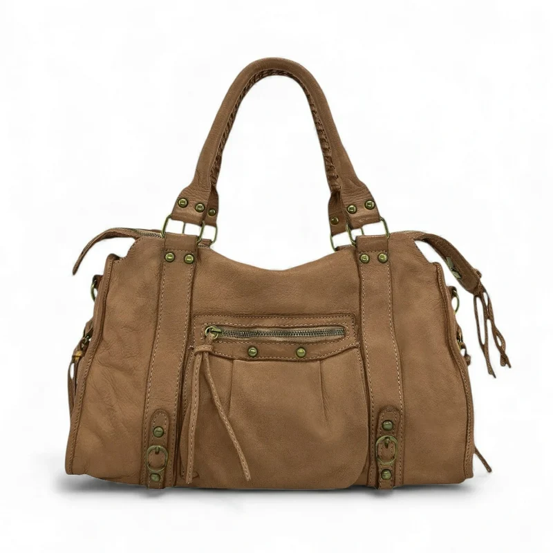 Sac à main en cuir vintage MISS STORM Taupe