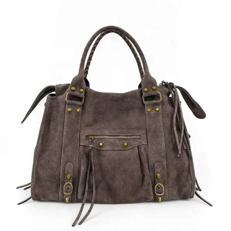 Grand sac à main en daim STORM SUEDE XL Marron Chocolat