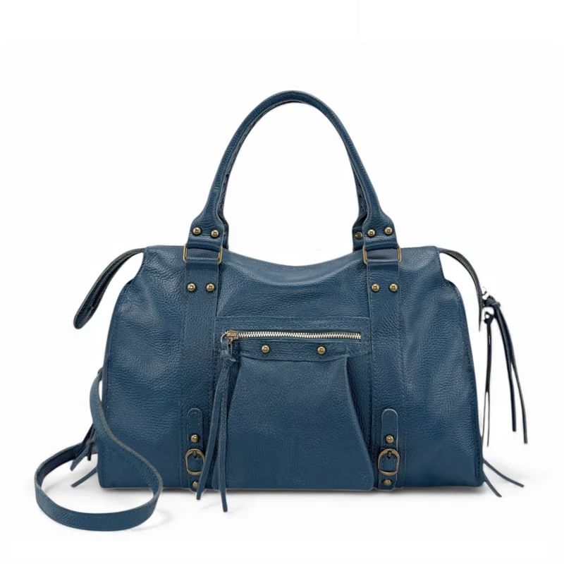 Grand sac type bowling en cuir grainé SANDSTORM Bleu canard