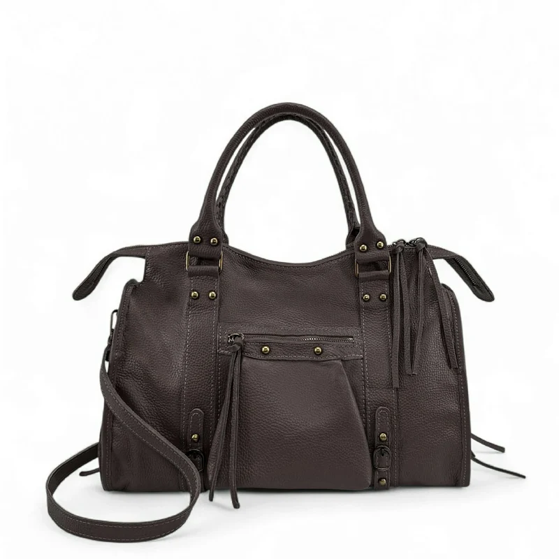 Grand sac type bowling en cuir grainé SANDSTORM Marron Chocolat - Précommande
