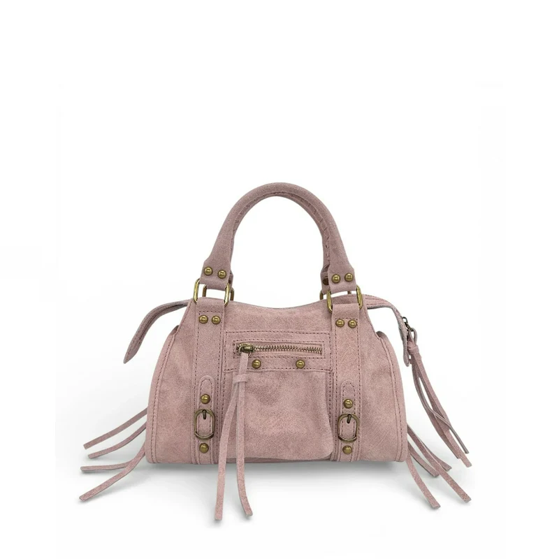 Mini-sac bowling en cuir mat brossé SANDSTORM MINI Rose pastel