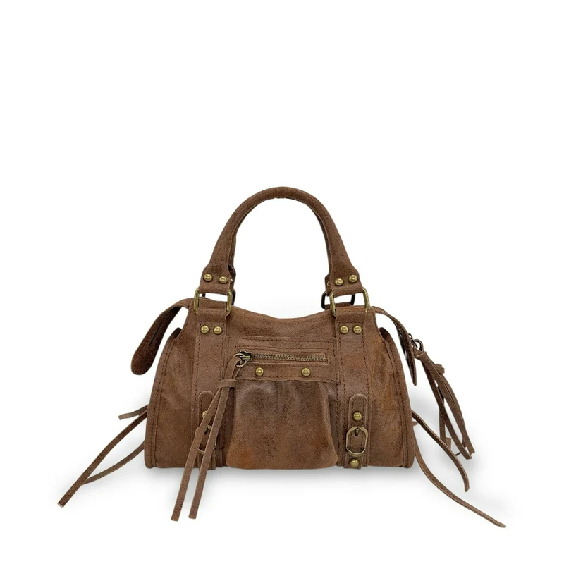 Mini-sac bowling en cuir mat brossé SANDSTORM MINI Cannelle
