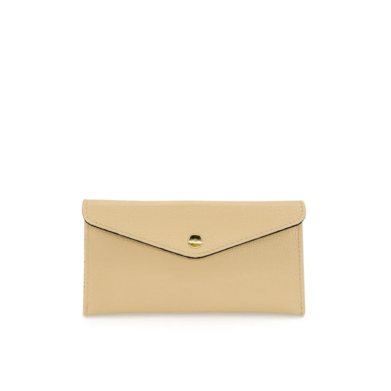 Pochette enveloppe en cuir grainé CLOE Beige crème