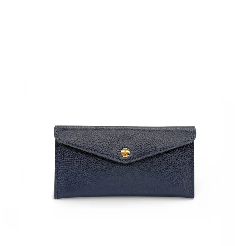 Pochette enveloppe en cuir grainé CLOE Bleu marine