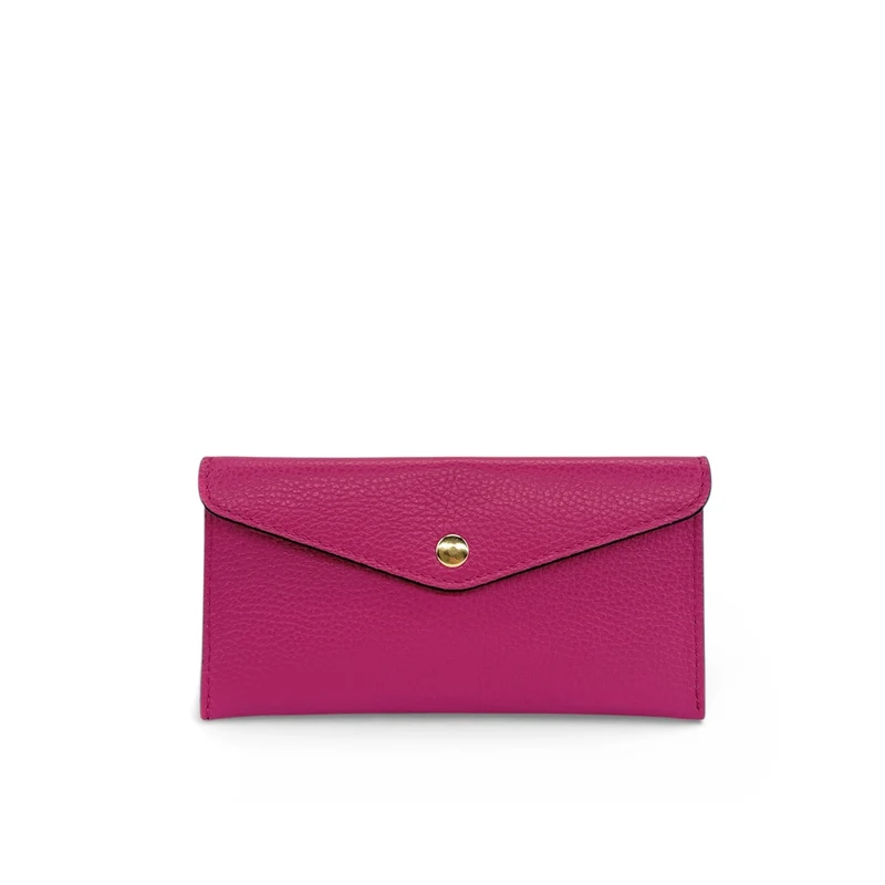 Pochette enveloppe en cuir grainé CLOE Rose fuchsia