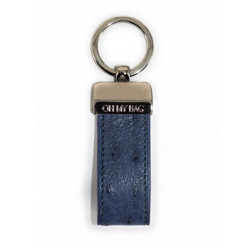Porte-clés en cuir d'autruche édition Haute-couture Bleu denim