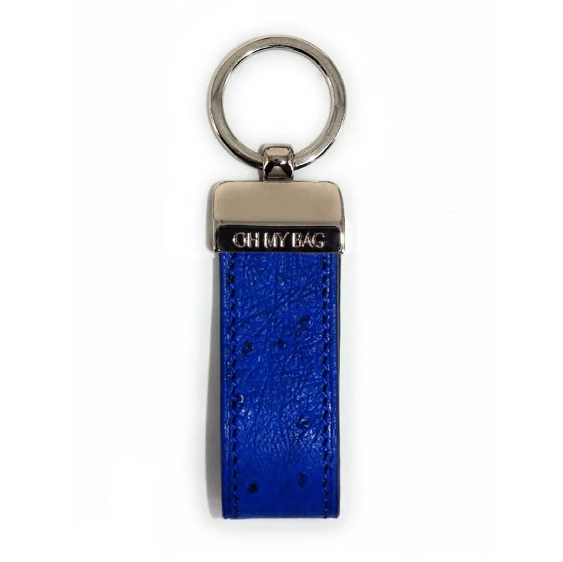Porte-clés en cuir d'autruche édition Haute-couture Bleu roi
