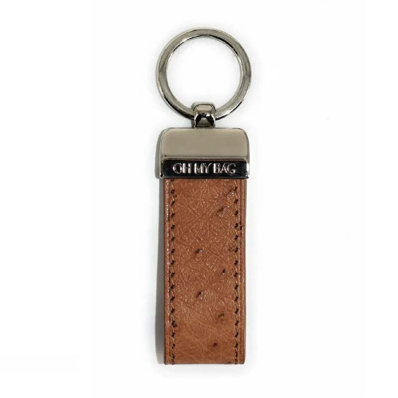 Porte-clés en cuir d'autruche édition Haute-couture Camel