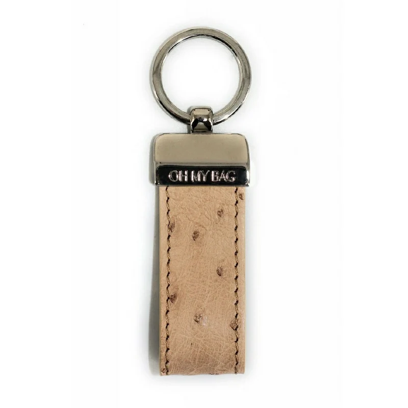 Porte-clés en cuir d'autruche édition Haute-couture Rose nude