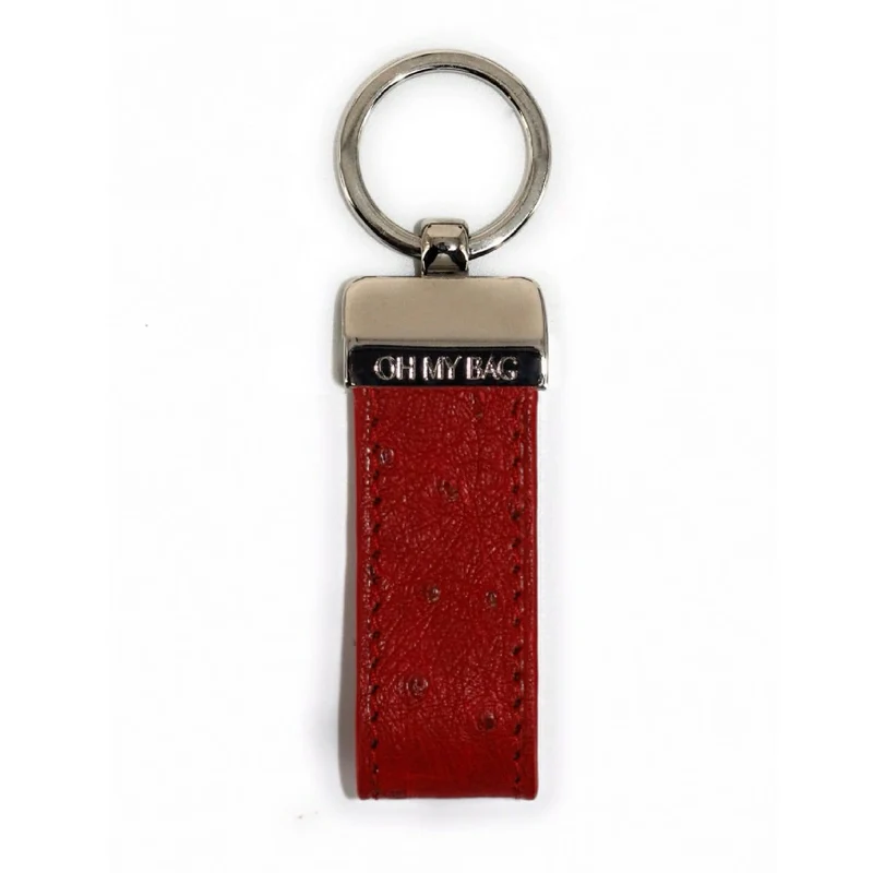 Porte-clés en cuir d'autruche édition Haute-couture Rouge magenta