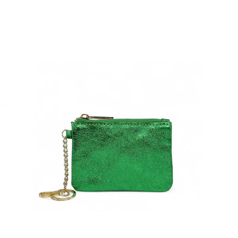 Porte-monnaie porte-clés en cuir irisé POCKET GLOW Vert anglais