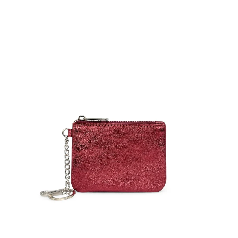 Porte-monnaie porte-clés en cuir irisé POCKET GLOW Bordeaux
