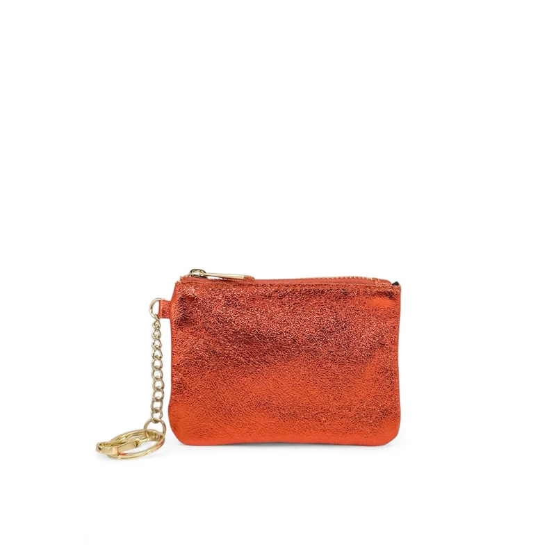 Porte-monnaie porte-clés en cuir irisé POCKET GLOW Orange