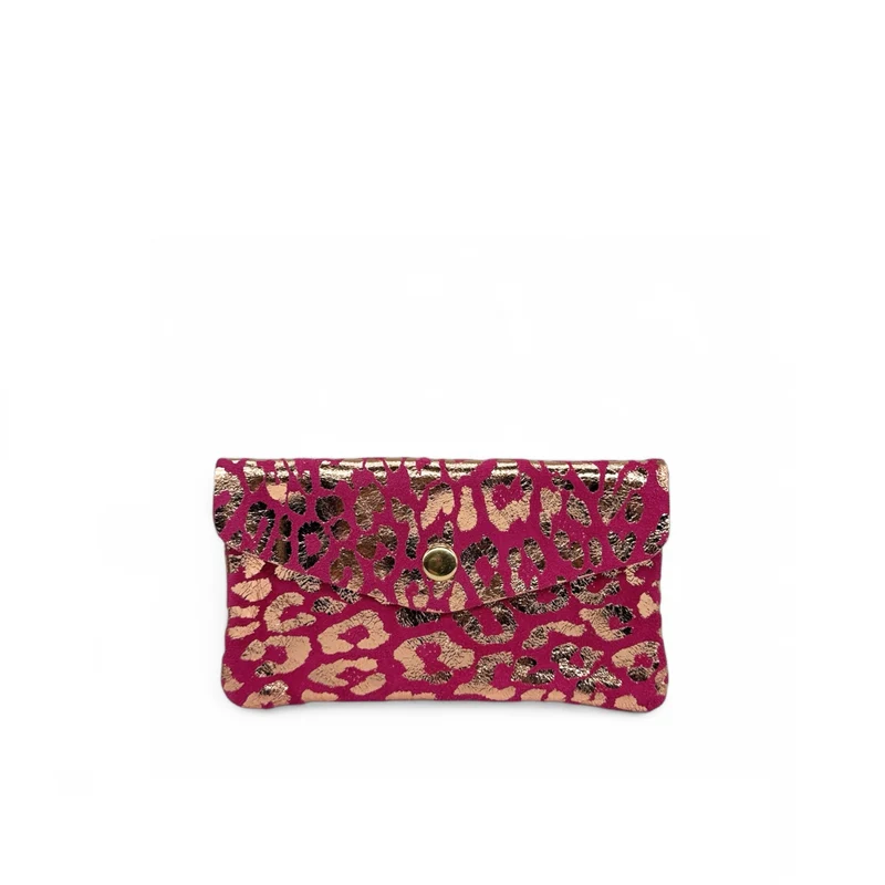 Pochette porte-monnaie en daim COMBI LEO Rose fuchsia