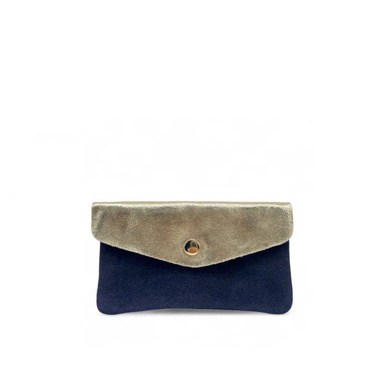 Pochette porte-monnaie en daim et cuir irisé COMBI Bleu marine