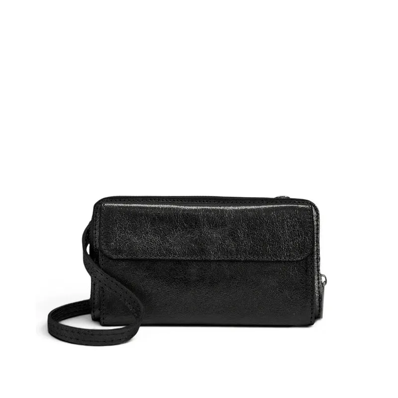 Sac portefeuille à bandoulière en cuir irisé CITY Noir irisé